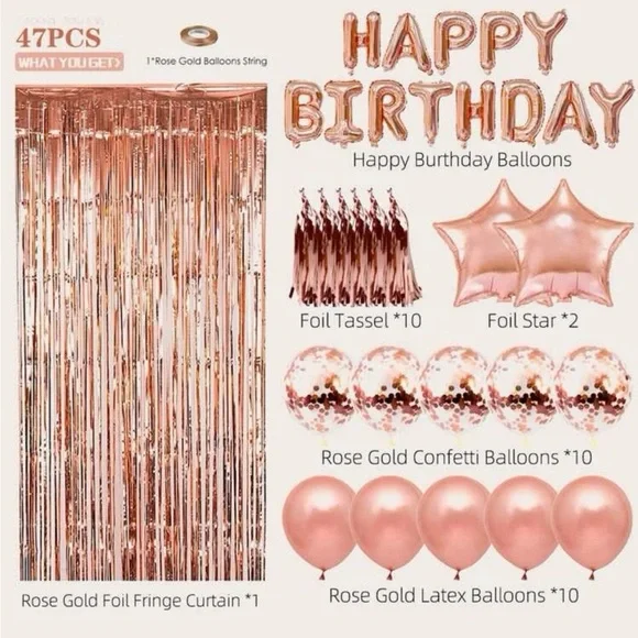 NEW 47 pcs Pink & Rose Gold Themed Birthday Decorative Balloon Set - Picture 5 of 7